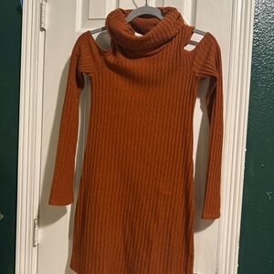 Socialite Burnt Orange Ribbed Cold-Shoulder Sweater Dress